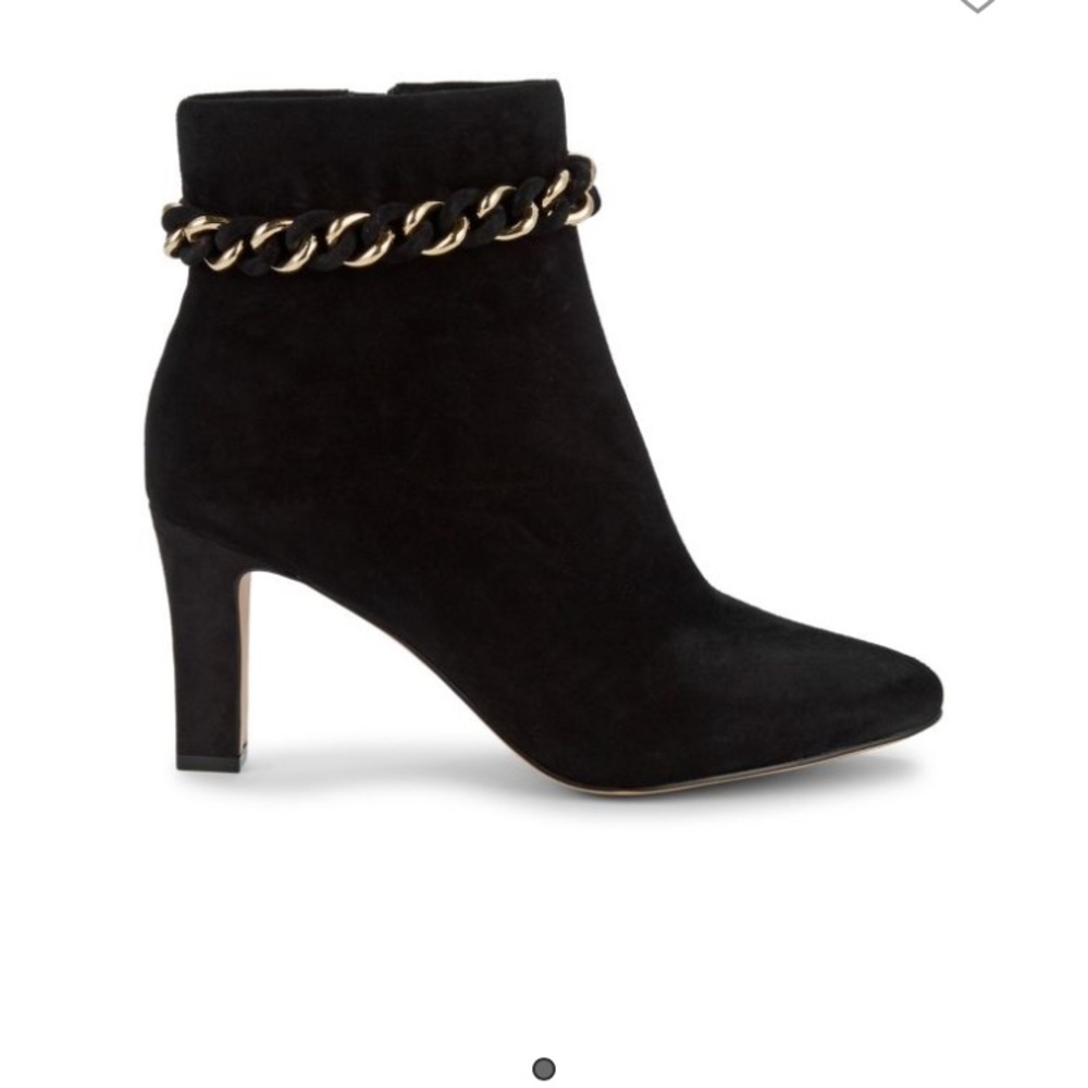 Karl Lagerfeld Maggie suede booties with gold chain
